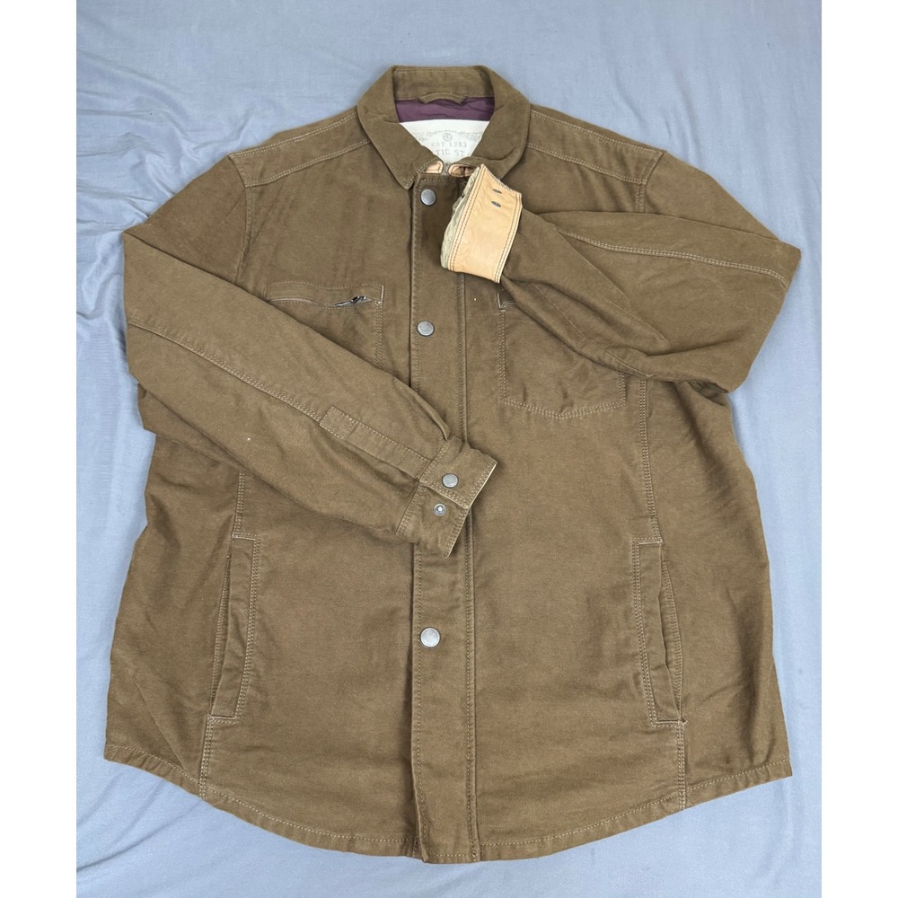 Tommy Bahama Mens Large Brown Cotton Canvas Snap Front Shirt Jacket Chore Coat